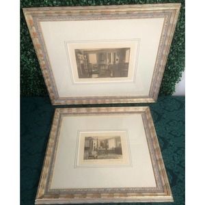 Two Rare Wallace Nutting Signed Hand Colored Lithographs 1915- Framed & Matted
